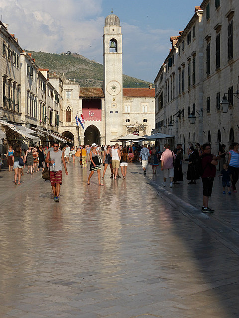 Glass-like surface of limestone pedestrian zone