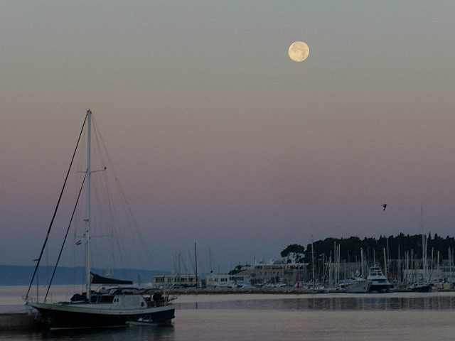 Moonset over Split Harbor