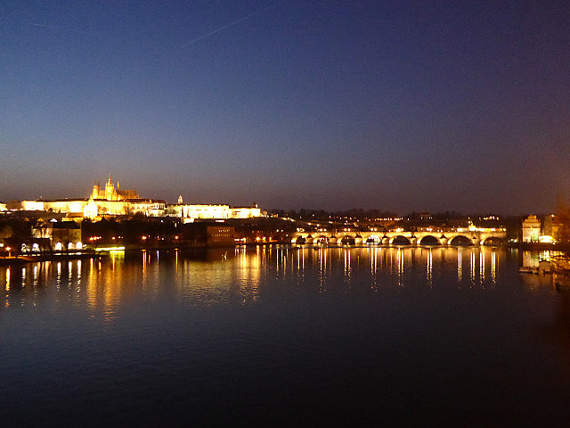 Prague at night: Charles Bridge with Prague Castle