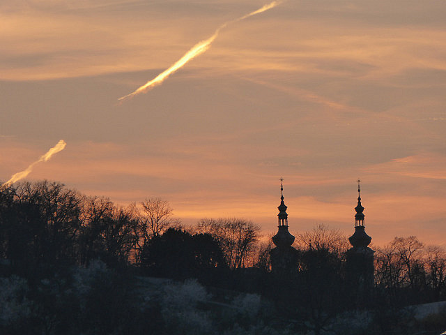 Spires of the monastery at sunset - Prague