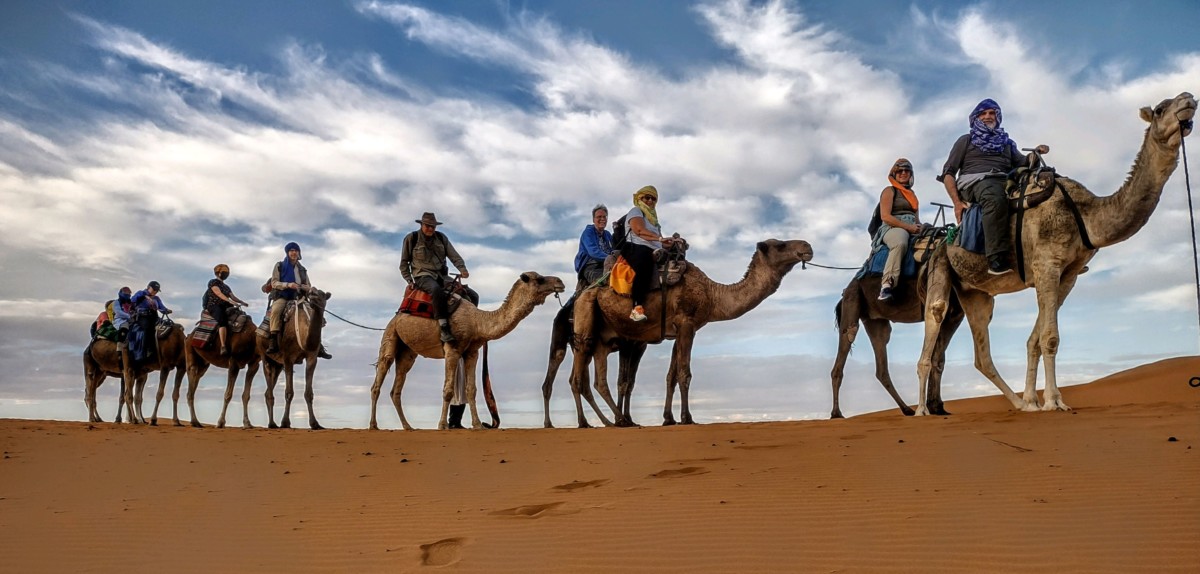 camel riders in the desert