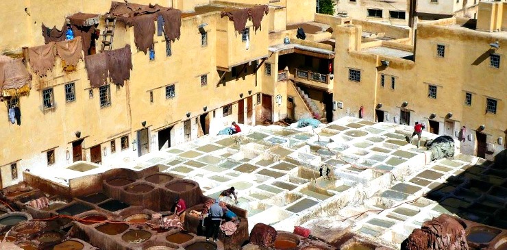Morocco Fes tanneries dyeing pots