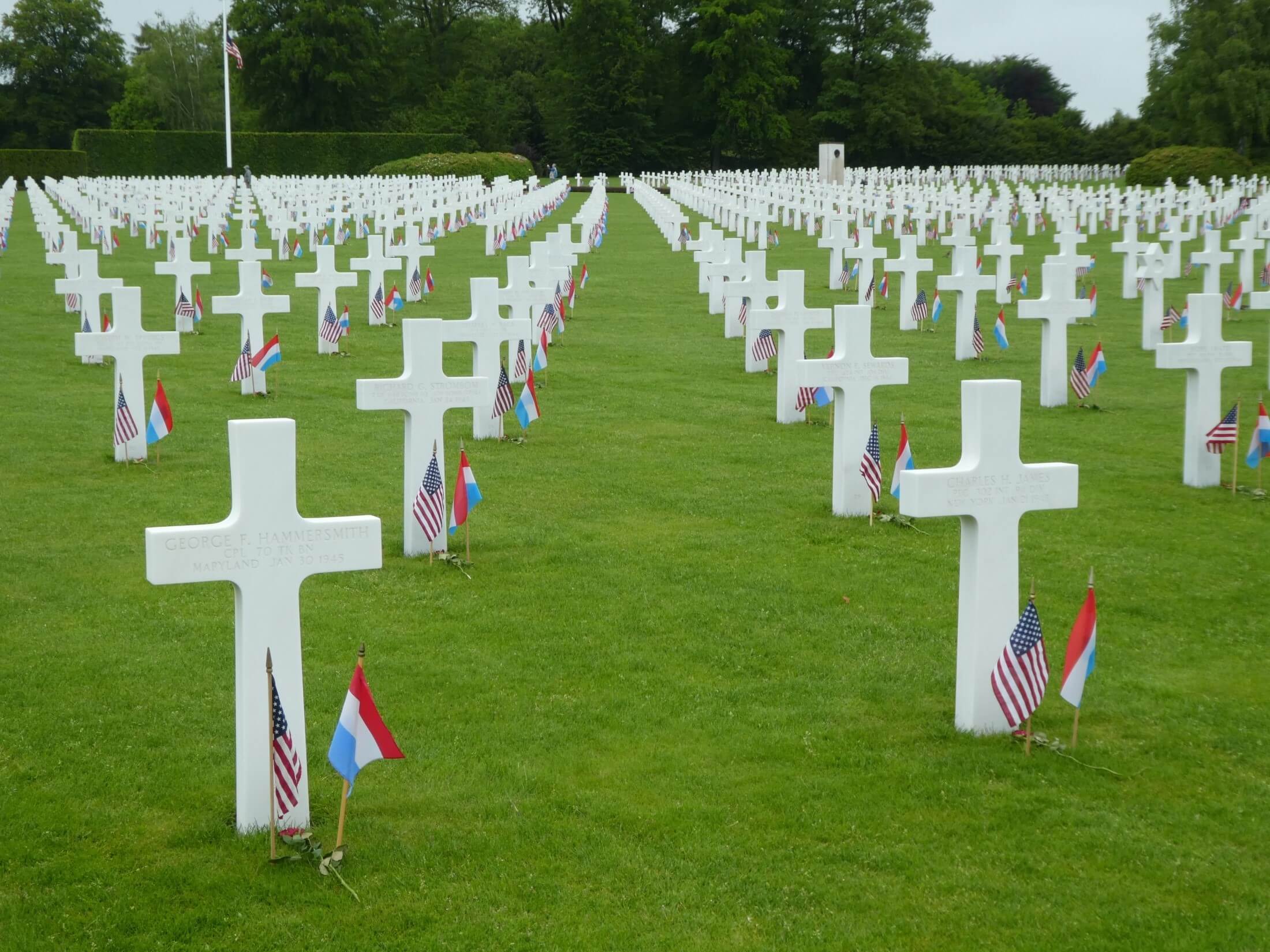 Rows and rows of white crosses marking the graves of WW2 soldiers in Luxembourg